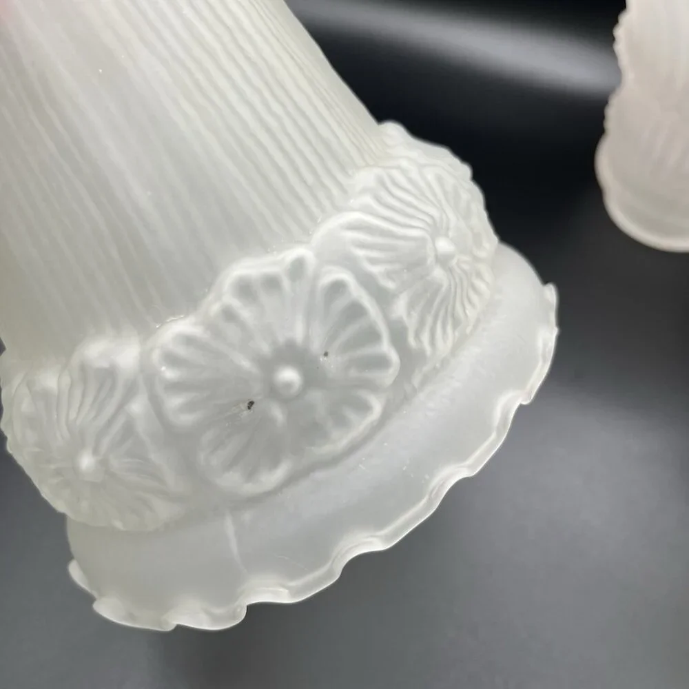 Vintage Frosted Glass Light Shades Lot 3 Art Deco Mid Century 2.25” Fitter READ